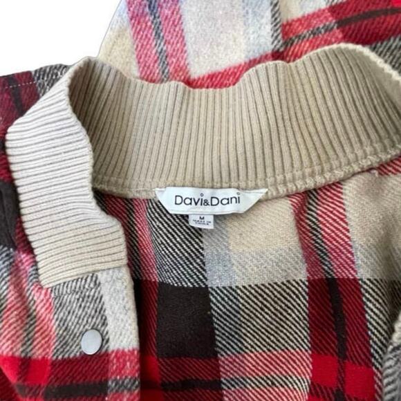 Davi & Dani Red Plaid Button Down Tie Waist Long Shacket Jacket Cardigan Medium - Picture 8 of 10